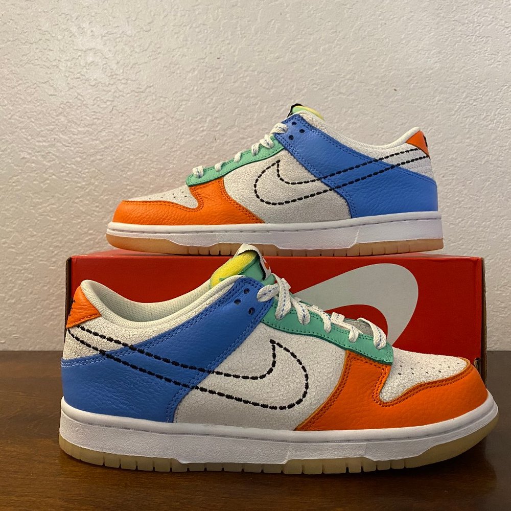 Nike Dunk Low GS Nike 101 White Blue Orange DX3363-100 7Y Women's Size 8.5 - Picture 1 of 7